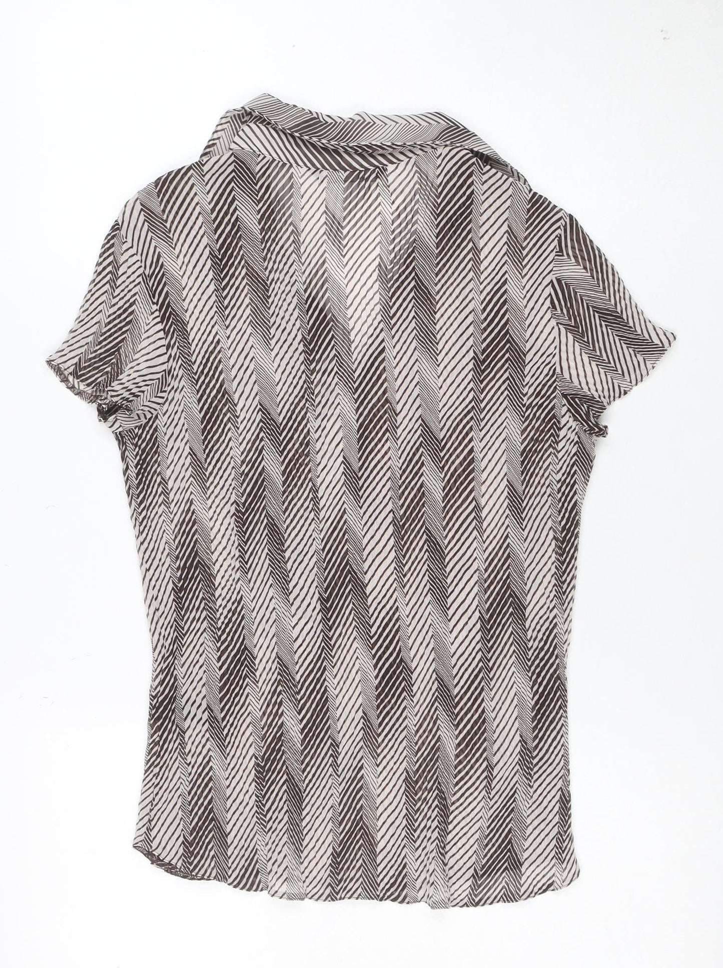 BH Womens Brown Geometric Chiffon Blouse Size 10 Regular Fit