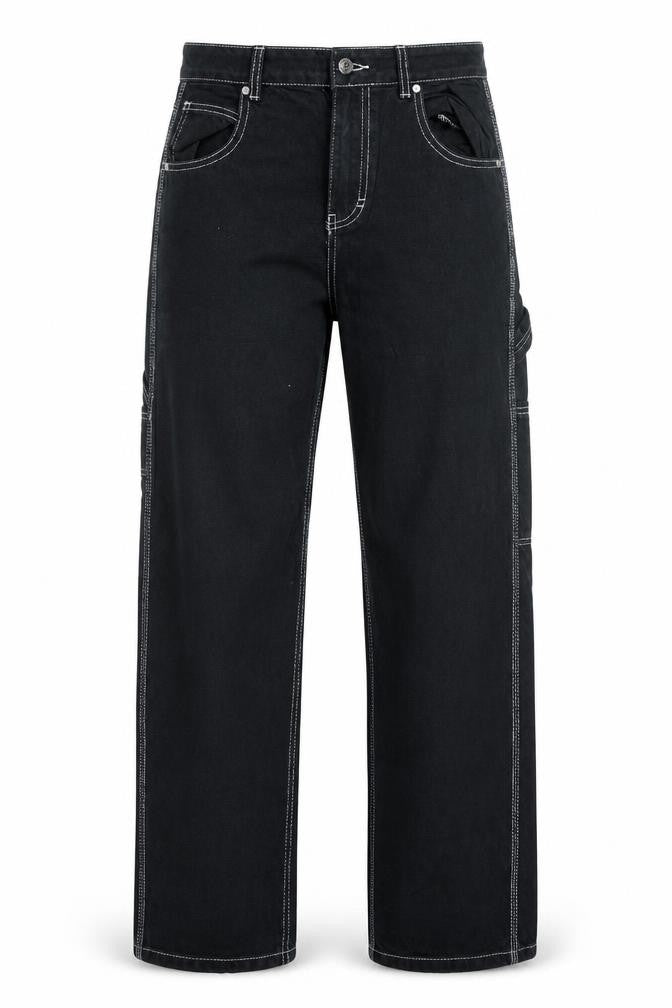 Jennyfer Womens Black Carpenter Jeans Size 10 Relaxed Fit Denim