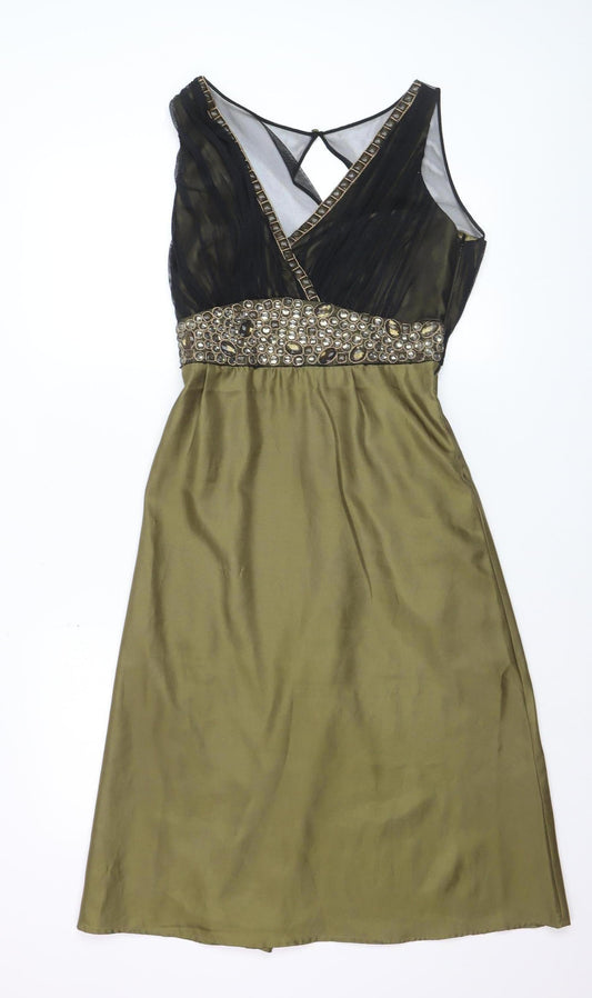 Principles Women Green Beaded Empire Waist Dress Size 10 Sleeveless