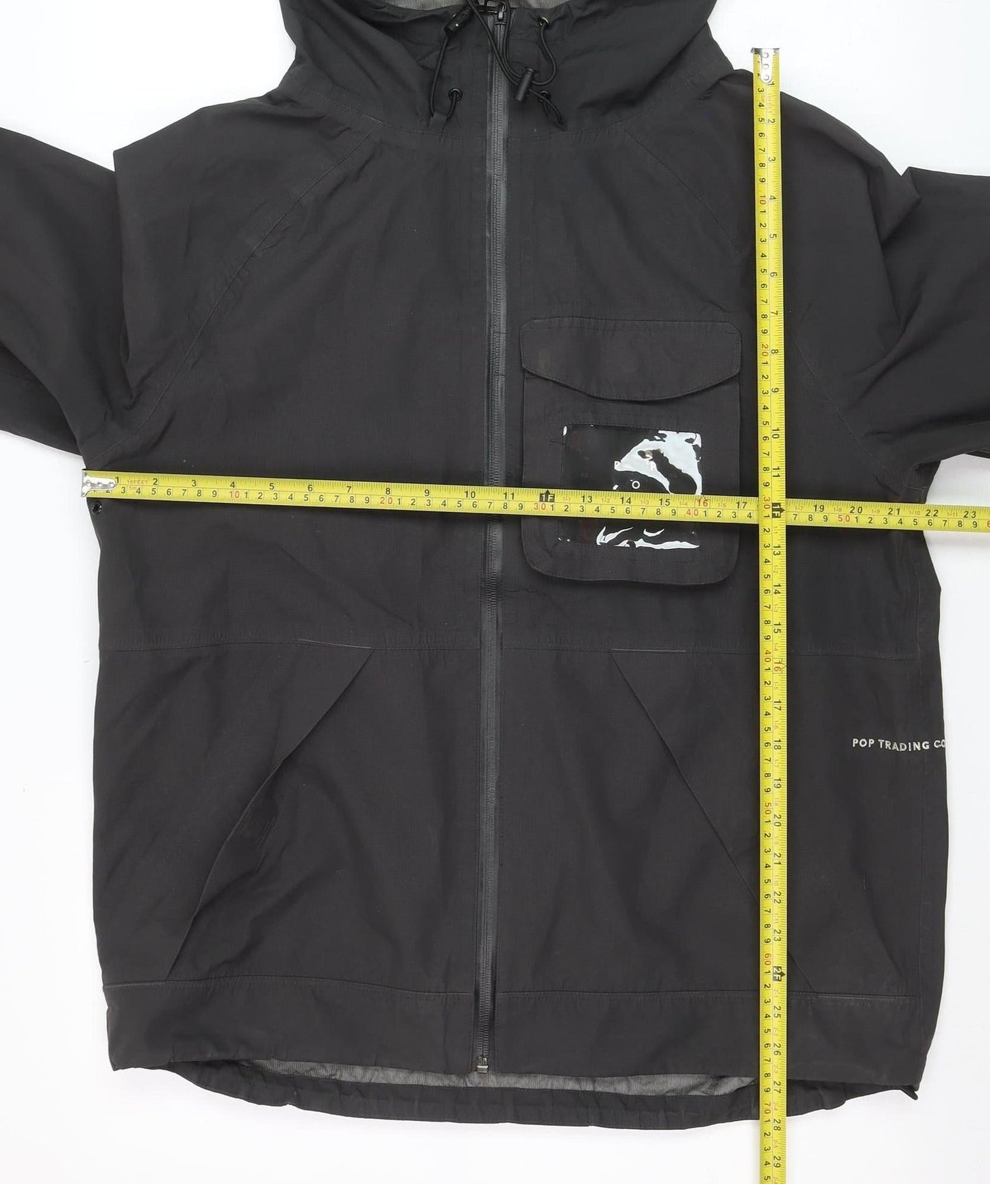 Pop Trading Company Men's Black Hooded Windbreaker Jacket Size M