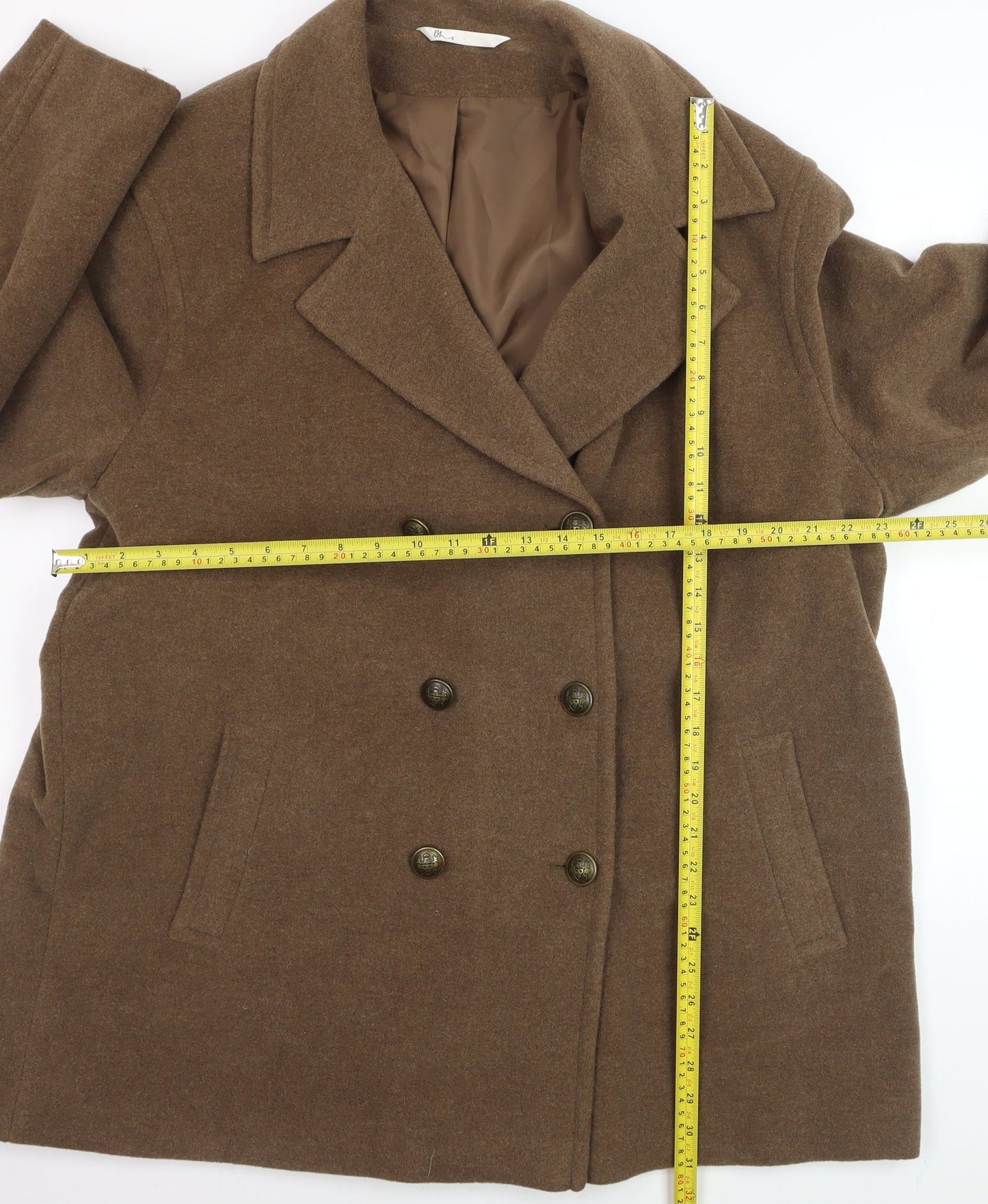 BHS Women’s Brown Wool Blend Pea Coat Size 20 Long Sleeve Lined