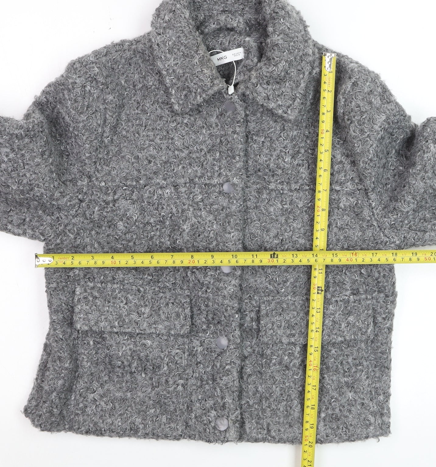 Mango Women’s Grey Short Button-Up Jacket Size M Wool-Effect Classic Style