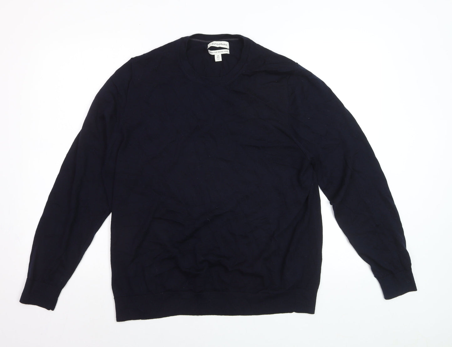 Marks and Spencer Men’s Blue 2XL Pullover Extra Fine Merino Wool Jumper