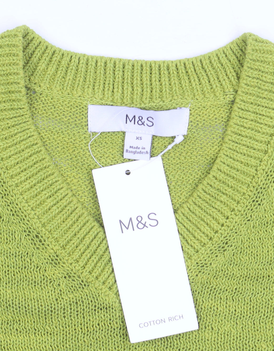 Marks and Spencer Women’s Green V-Neck Cotton Blend Short Sleeve Jumper XS