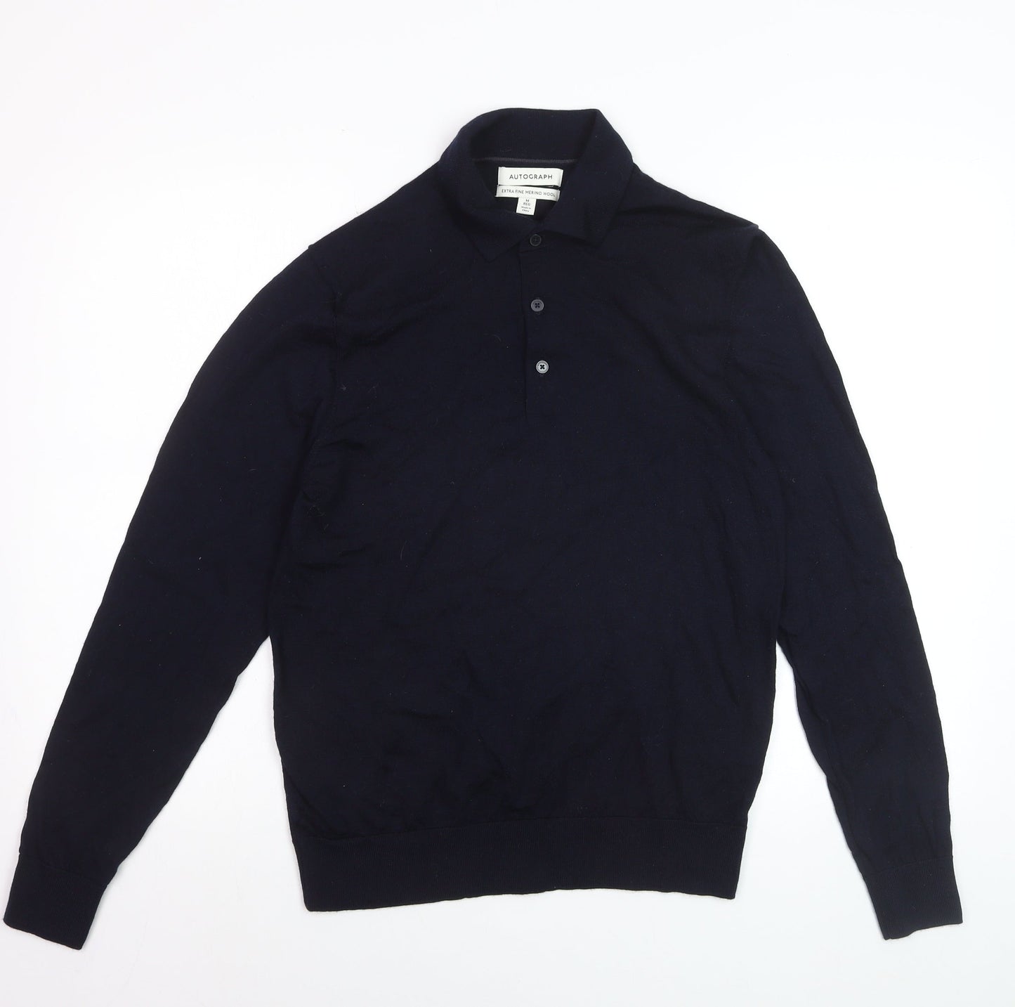 Marks and Spencer Men’s Blue Merino Wool Henley Jumper M Regular