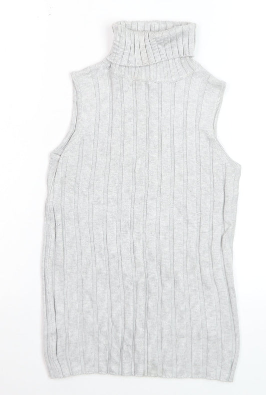 River Island Women’s Grey Roll Neck Sleeveless Rib Knit Jumper Vest Size 8