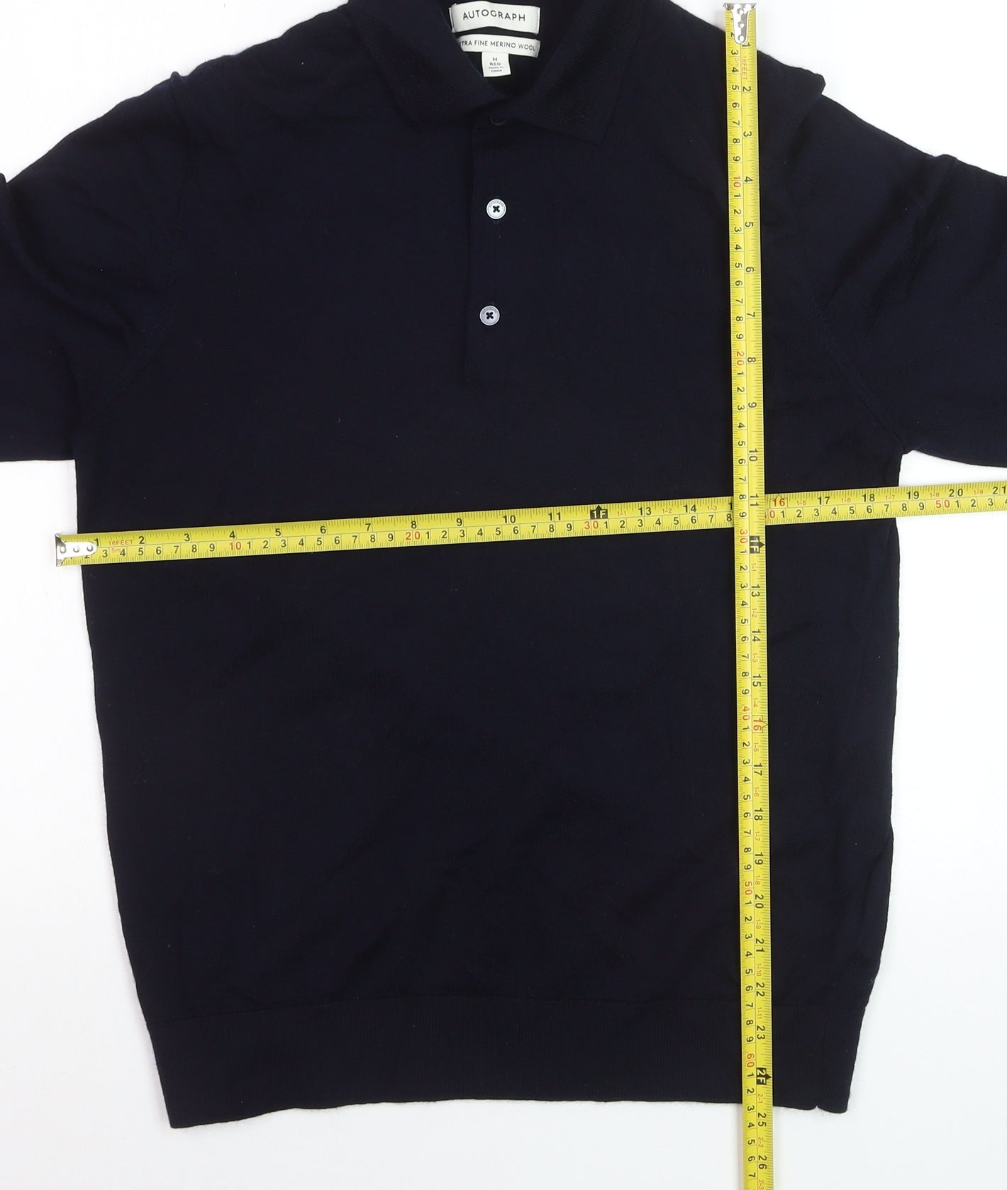 Marks and Spencer Men’s Blue Merino Wool Collared Henley Jumper M