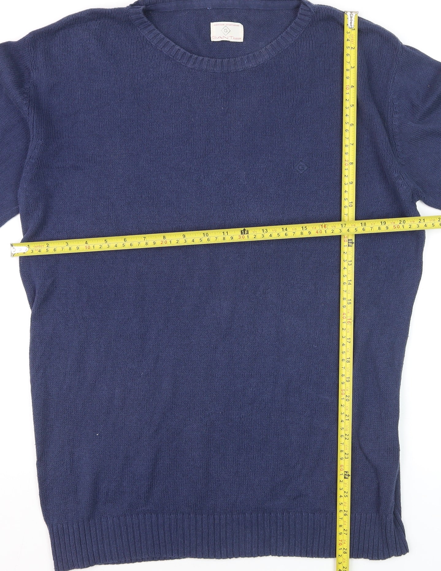 GANT Men Blue Cotton Crew Neck Pullover Jumper Size M