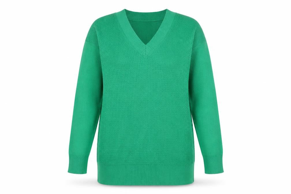 Marks & Spencer Women's Green V-Neck Long Sleeve Knit Jumper Size M