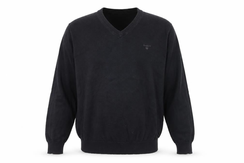 GANT Men's Black Cotton V-Neck Jumper Size L Classic Knitwear