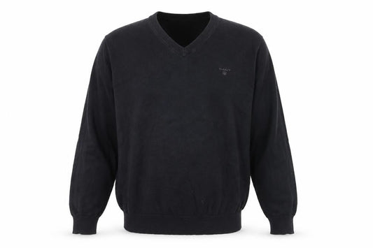 GANT Men's Black Cotton V-Neck Jumper Size L Classic Knitwear