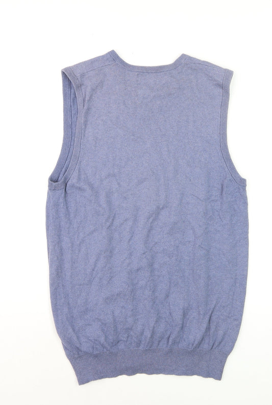 Marks and Spencer Men’s Blue Cotton Cashmere V-Neck Vest S