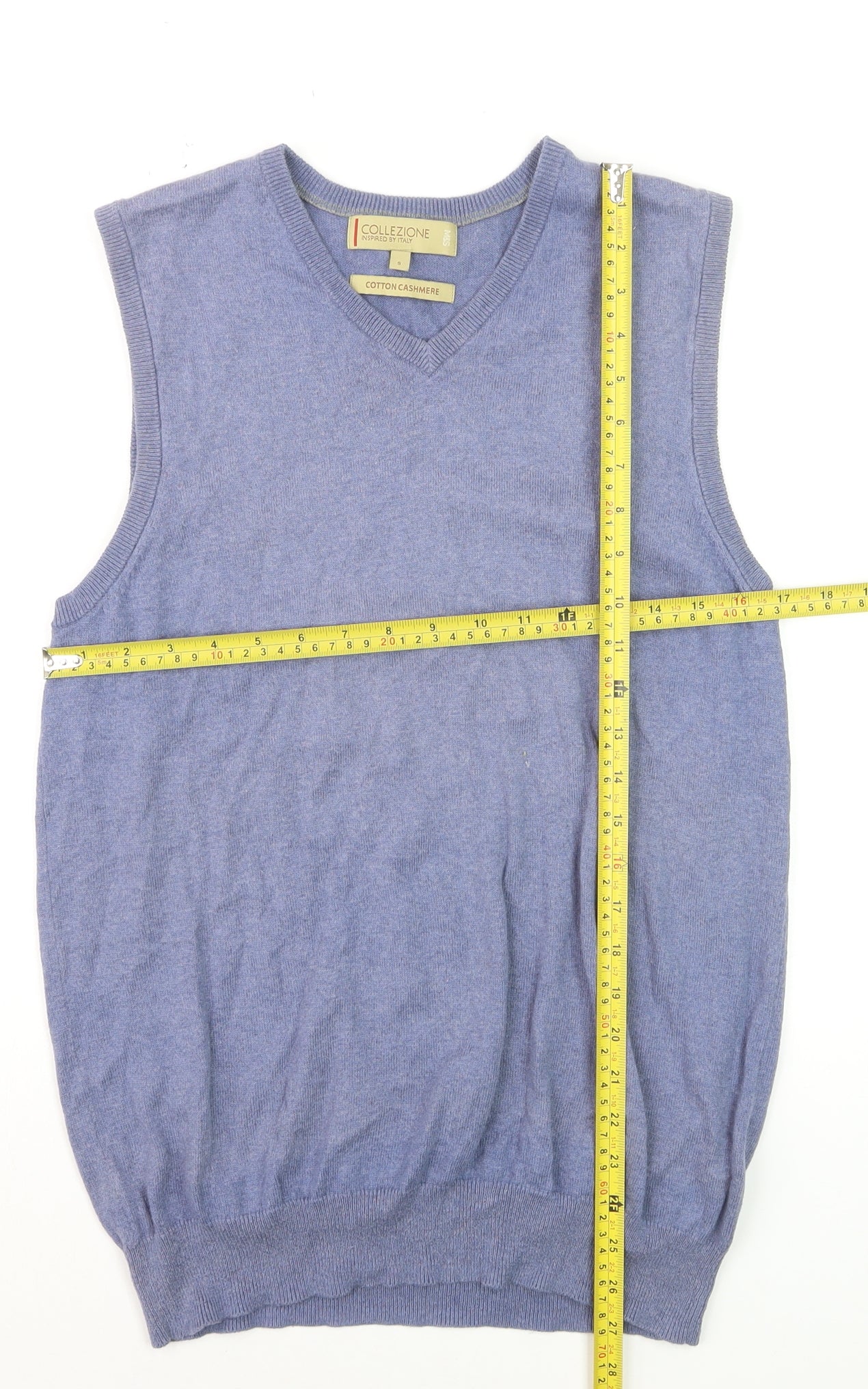 Marks and Spencer Men’s Blue Cotton Cashmere V-Neck Vest S