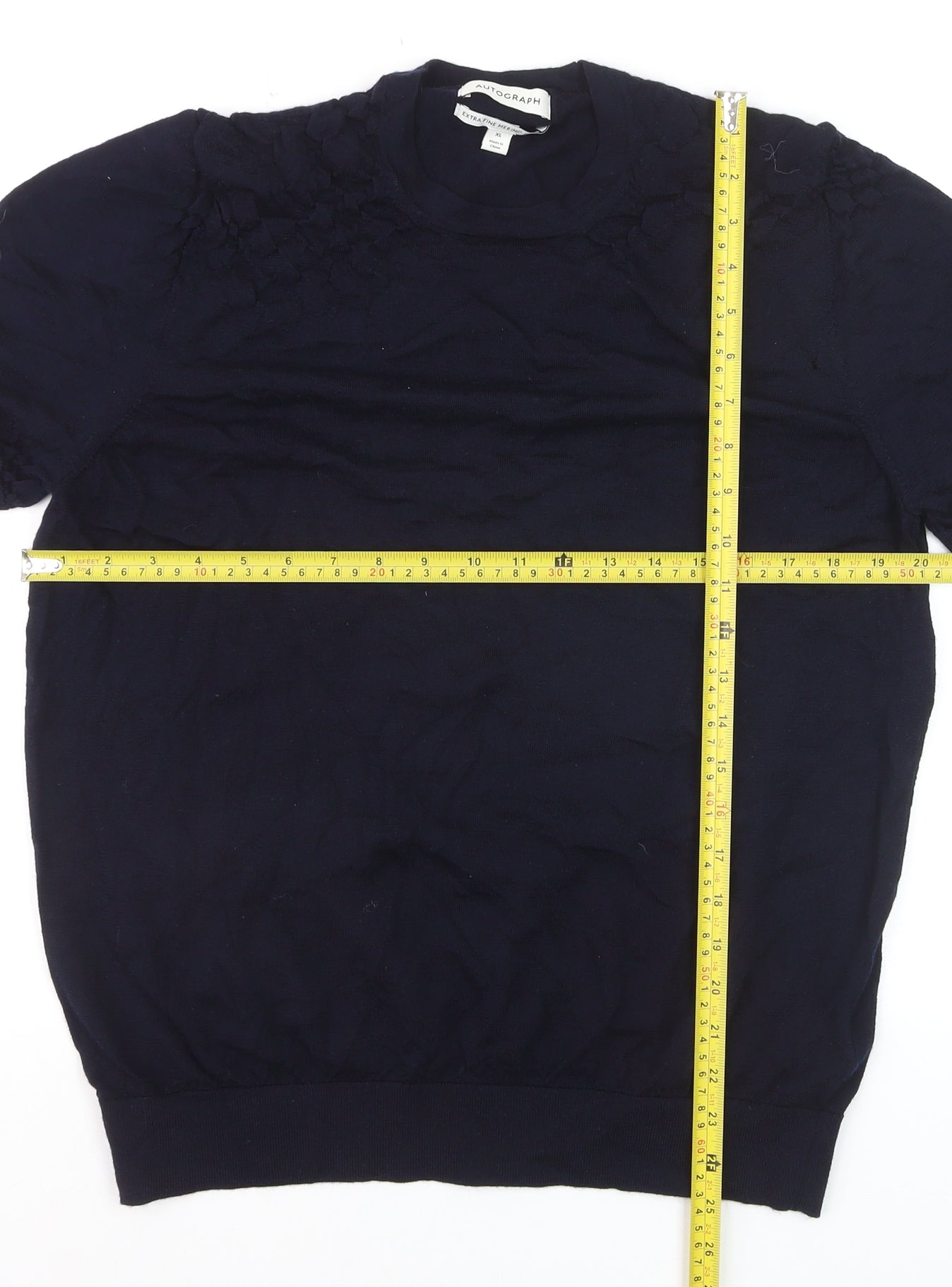 Marks and Spencer Women Blue XL Merino Wool Short Sleeve Pullover Jumper