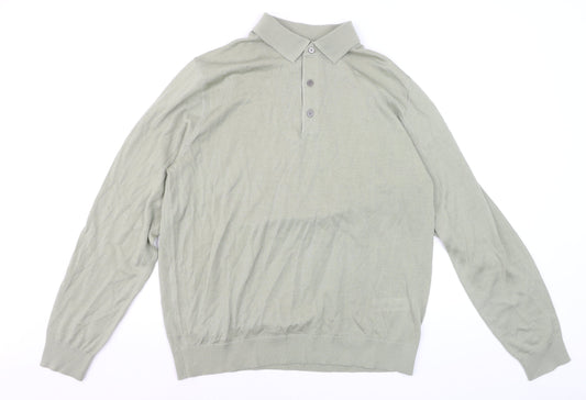 Marks and Spencer Autograph Men's Green Merino Wool L Collared Henley Jumper
