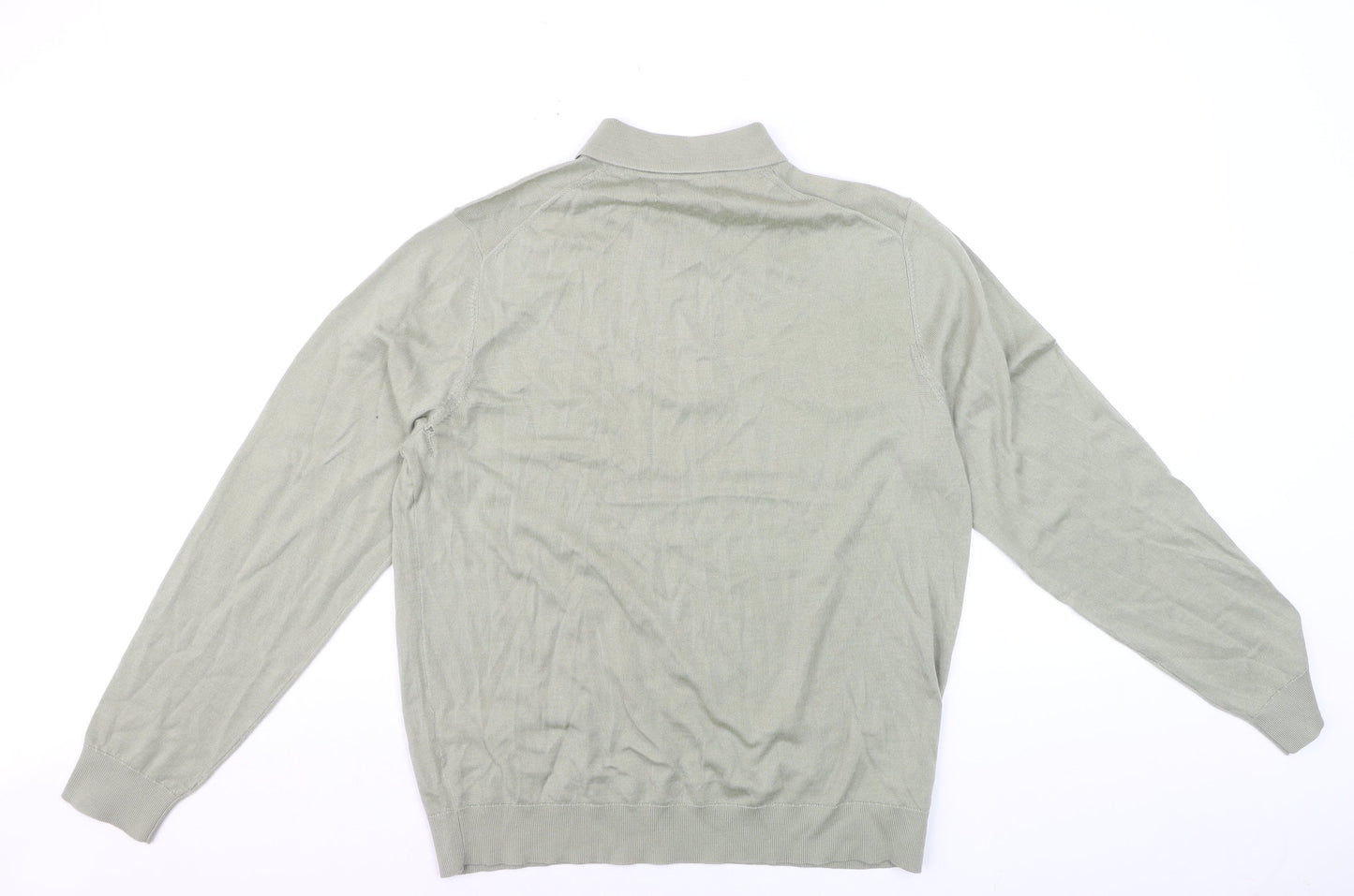 Marks and Spencer Autograph Men's Green Merino Wool L Collared Henley Jumper