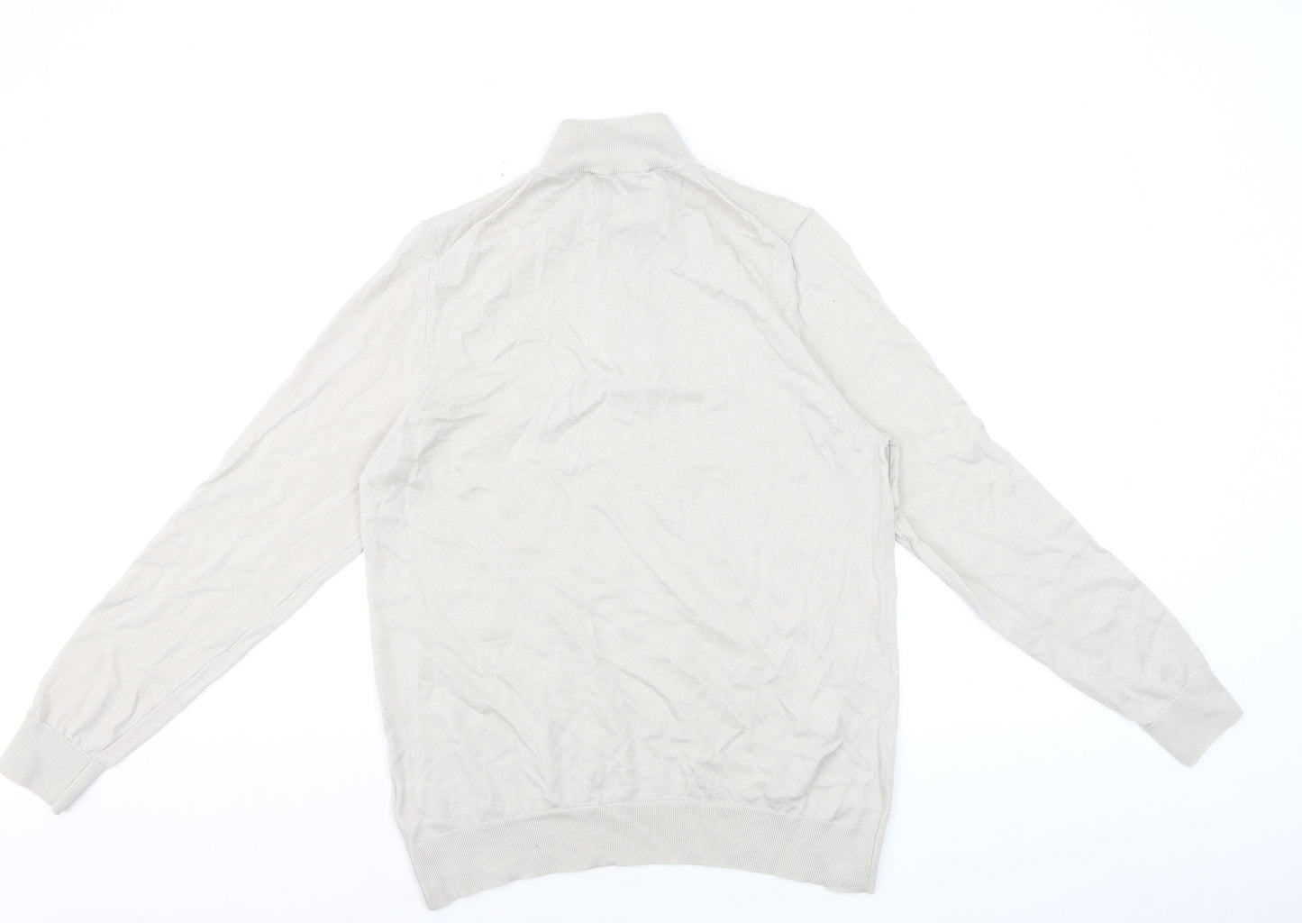 Marks and Spencer Men Beige Merino Wool 1/4 Zip Jumper L Regular