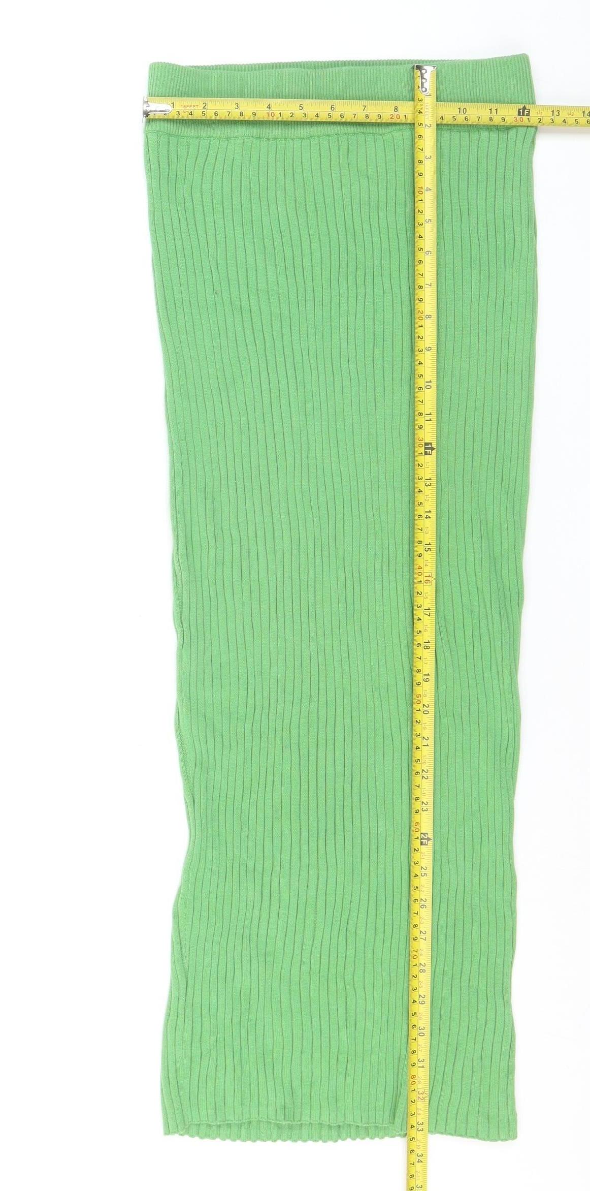 Glamorous Care Women’s Green Ribbed Cotton Knit Midi Skirt Size 10