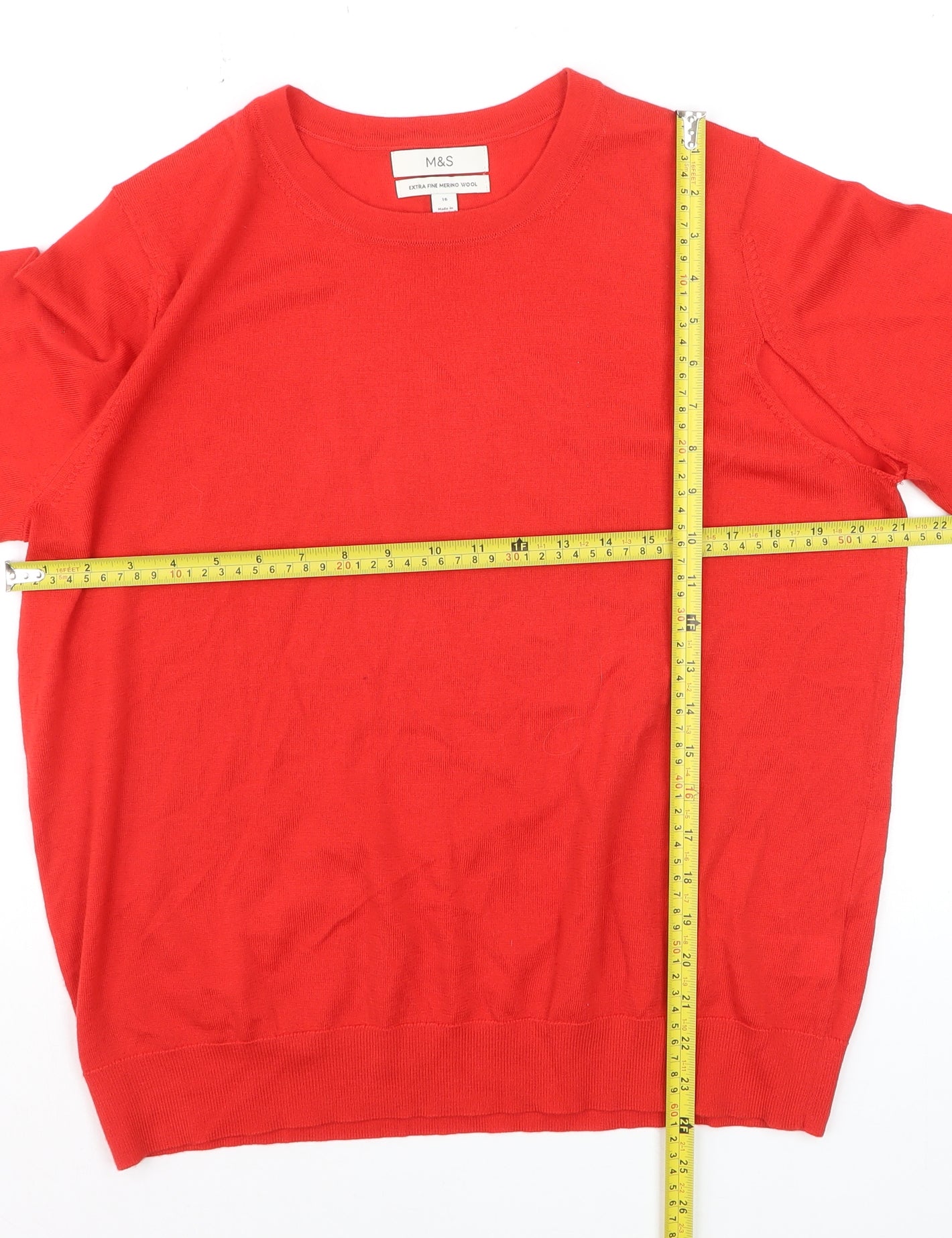 Marks and Spencer Women Red Size 16 Merino Wool Crew Neck Jumper