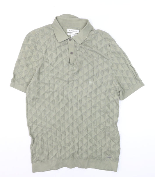 Marks and Spencer Mens Green Cotton Polo Jumper M Regular