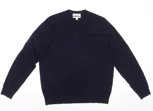 Marks and Spencer Men’s Blue Merino Wool V-Neck Jumper L