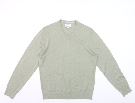 Marks and Spencer Men’s Green Merino Wool V-Neck Jumper M