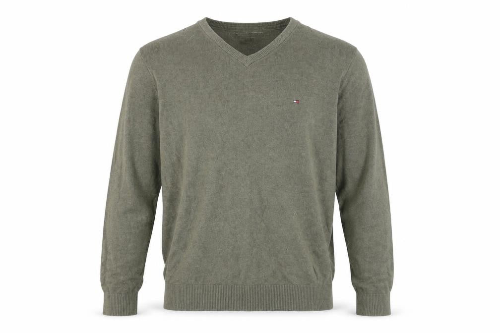 Tommy Hilfiger Men’s Green V-Neck Cotton Cashmere Jumper L