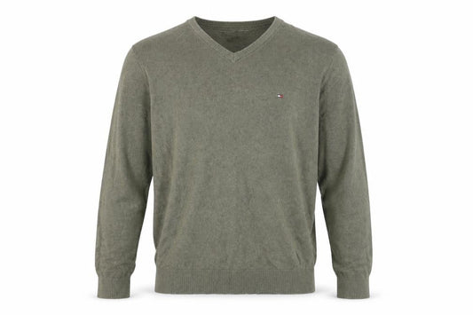 Tommy Hilfiger Men’s Green V-Neck Cotton Cashmere Jumper L