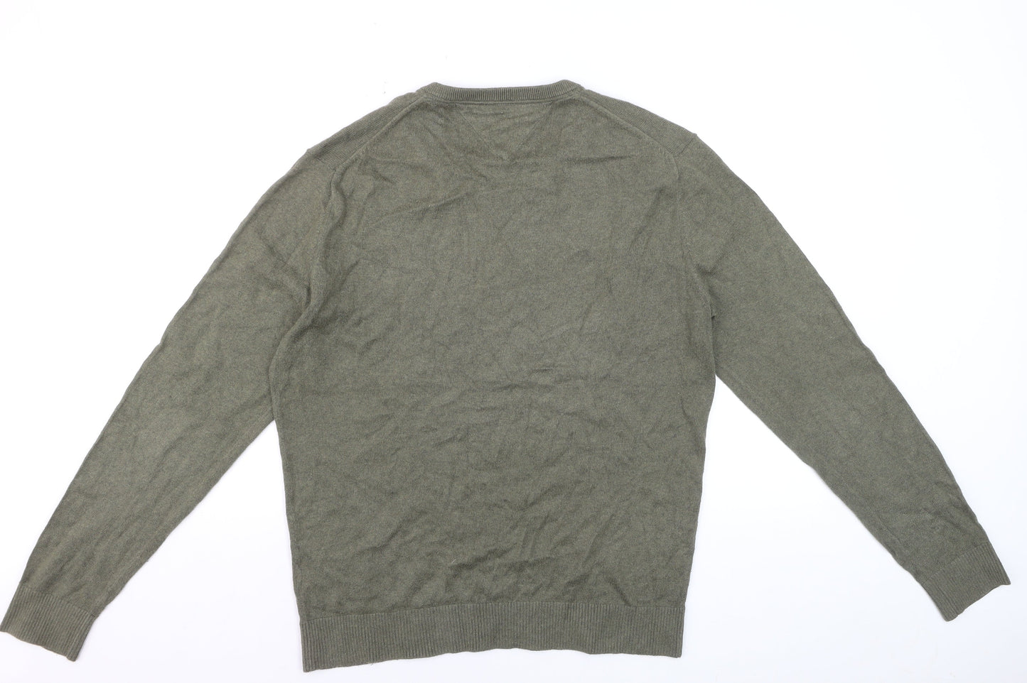 Tommy Hilfiger Men’s Green V-Neck Cotton Cashmere Jumper L