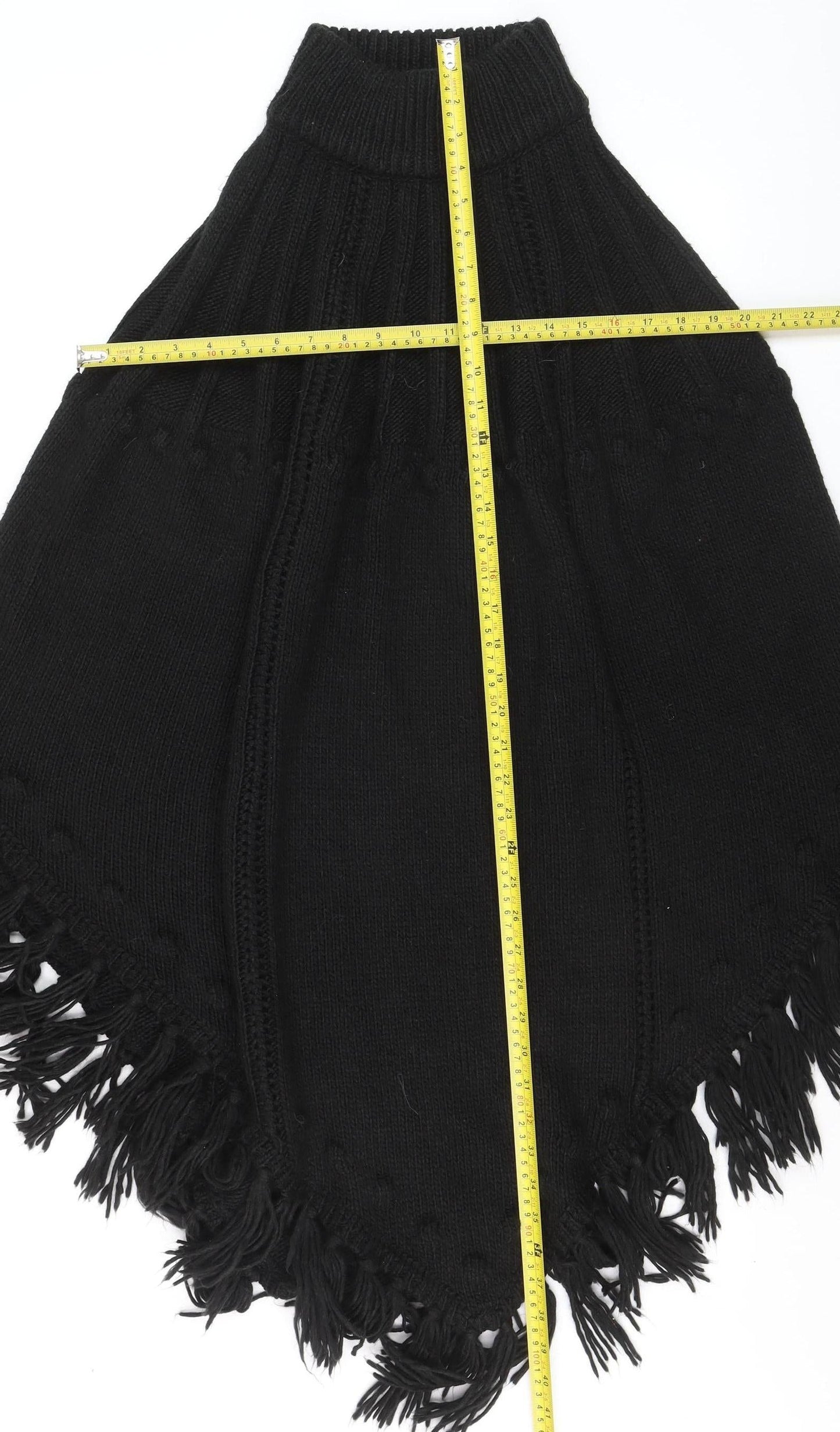 Monsoon Women’s Black Knit Fringe Cape Poncho One Size
