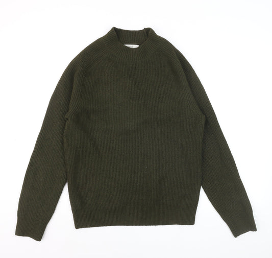 Marks and Spencer Men’s Green Wool Blend Mock Neck Pullover Jumper Size S