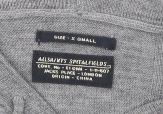 AllSaints Men’s Grey Merino Wool Full Zip Hooded Jumper XS