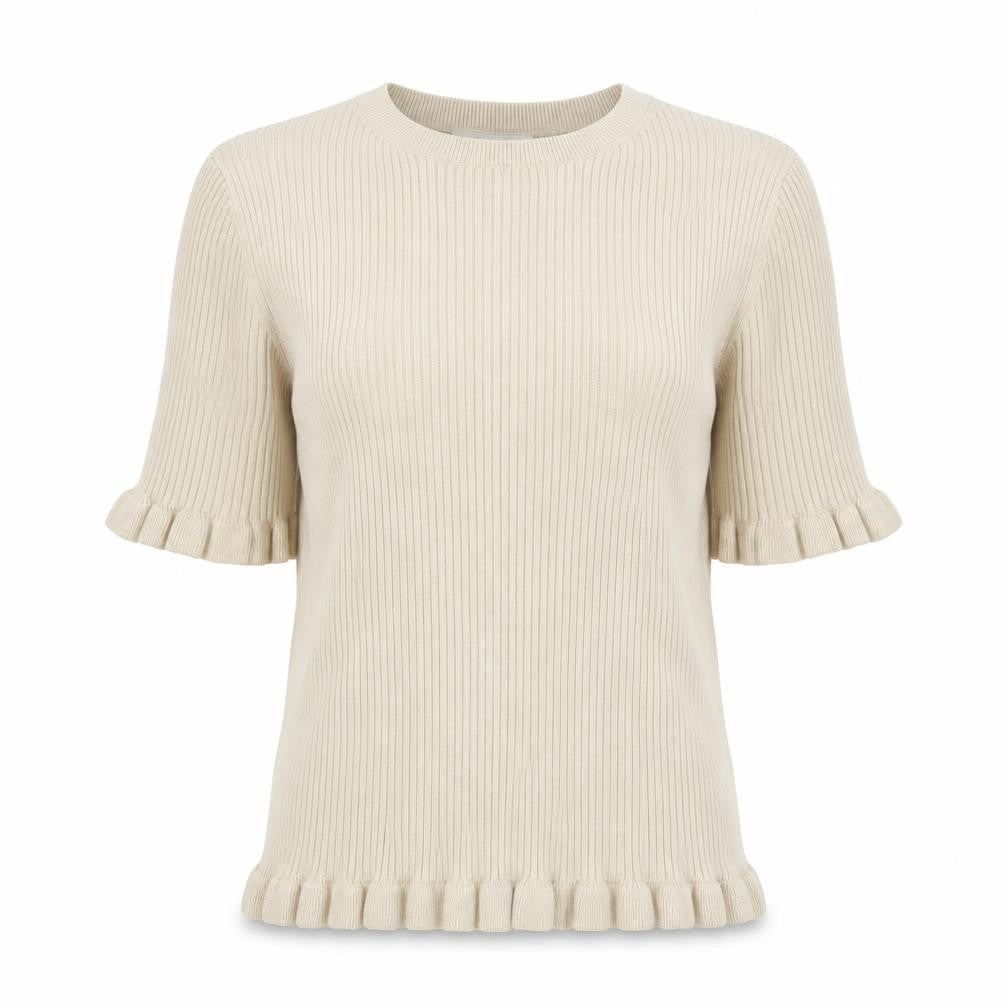Marks & Spencer Women's Beige Ruffle Trim Short Sleeve Knit Jumper M