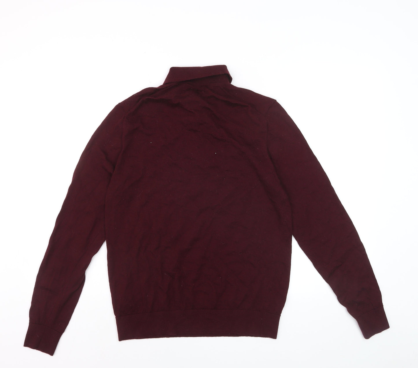 Marks and Spencer Men Red Merino Wool Collared Henley Jumper M