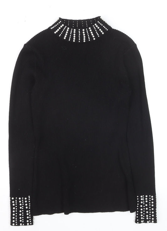 New Look Women’s Black Beaded High Neck Slim Fit Jumper Size 10