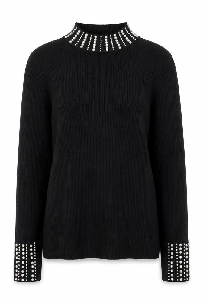 New Look Women’s Black Beaded High Neck Slim Fit Jumper Size 10