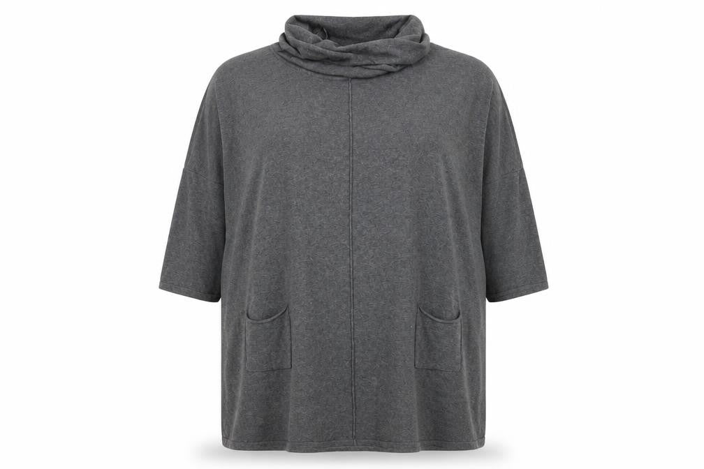 Marble Women’s Grey Cotton Cowl Neck Tunic Jumper Size 14