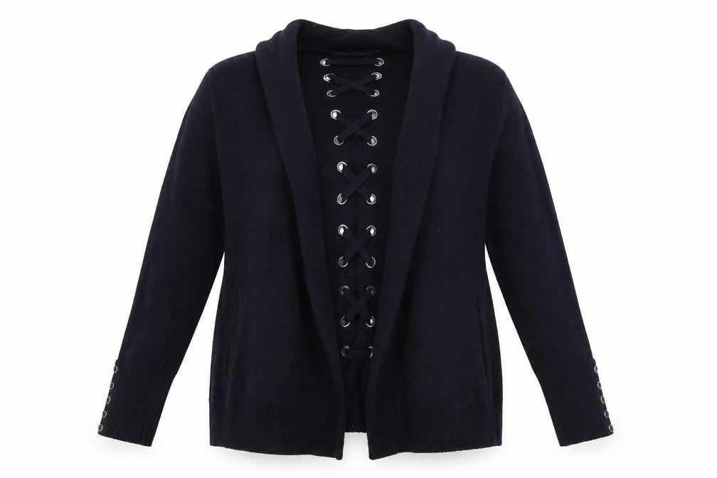 Mint Velvet Womens Black Size 10 Cardigan Lace Up Knit Jumper