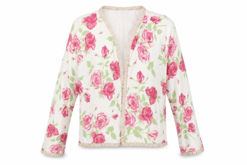 Laura Ashley Womens Beige Pink Floral Cardigan Large Cotton