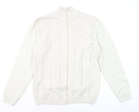 JMC Men's Ivory Full Zip Cable-Knit Jumper XL