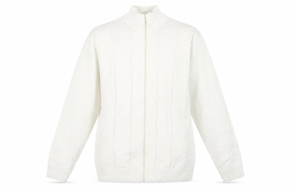 JMC Men's Ivory Full Zip Cable-Knit Jumper XL
