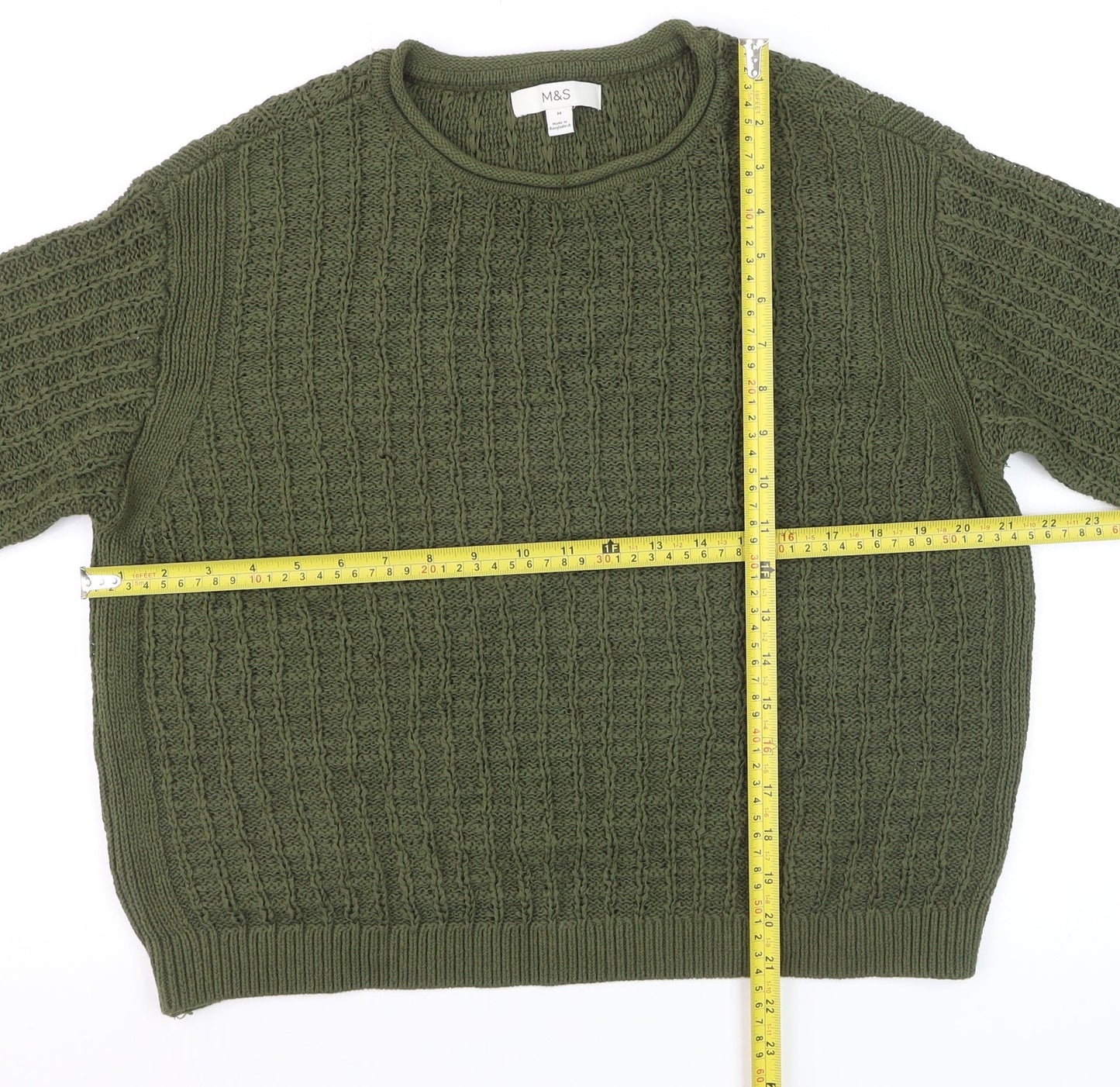 Marks and Spencer Women’s Green Cable-Knit Cotton Jumper M
