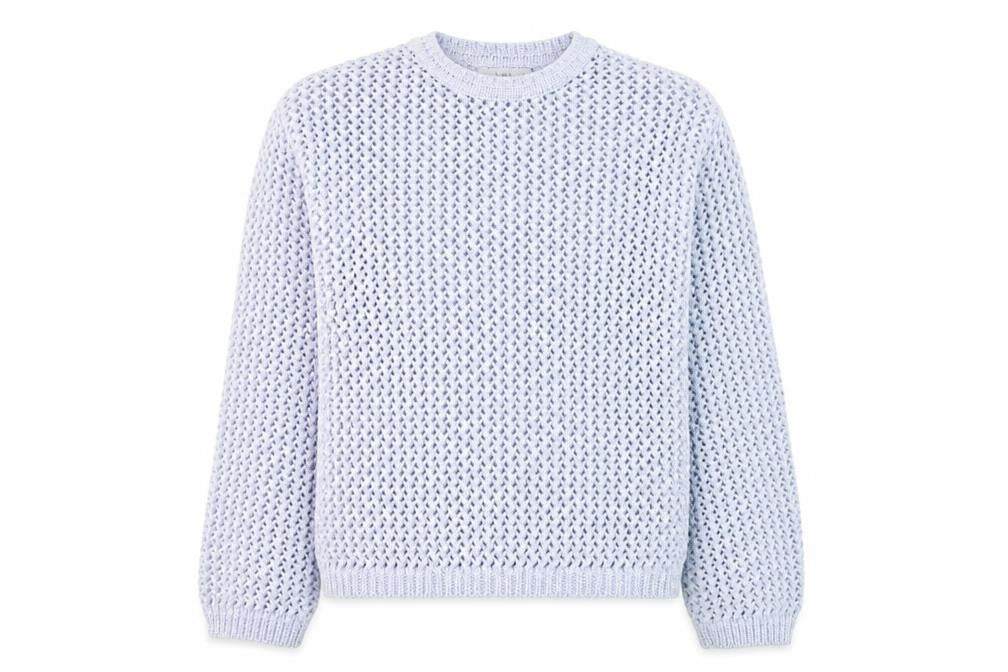 Marks & Spencer Women Blue Open-Knit Crew Neck Pullover Jumper XS