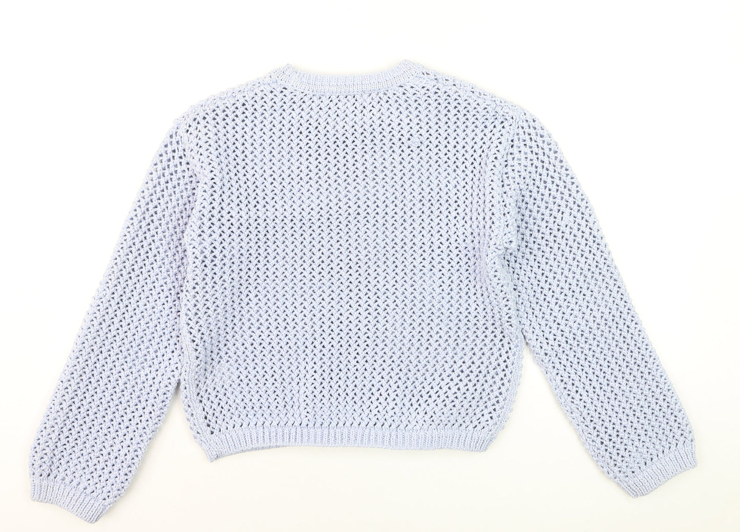 Marks and Spencer Women Blue Open-Knit Crew Neck Pullover Jumper XS