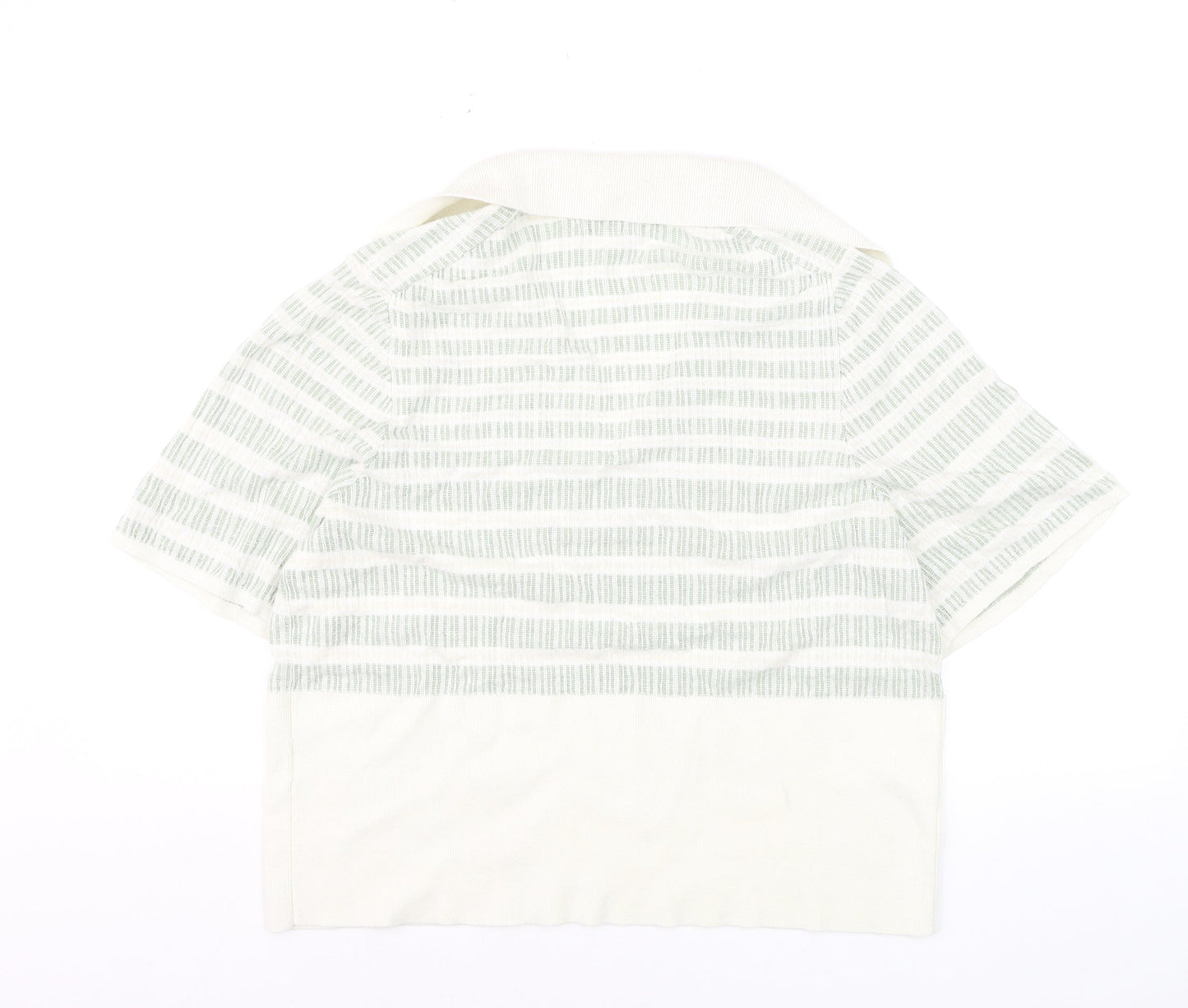 Jaeger Women’s Green White Linen Striped Collared Polo Top XL