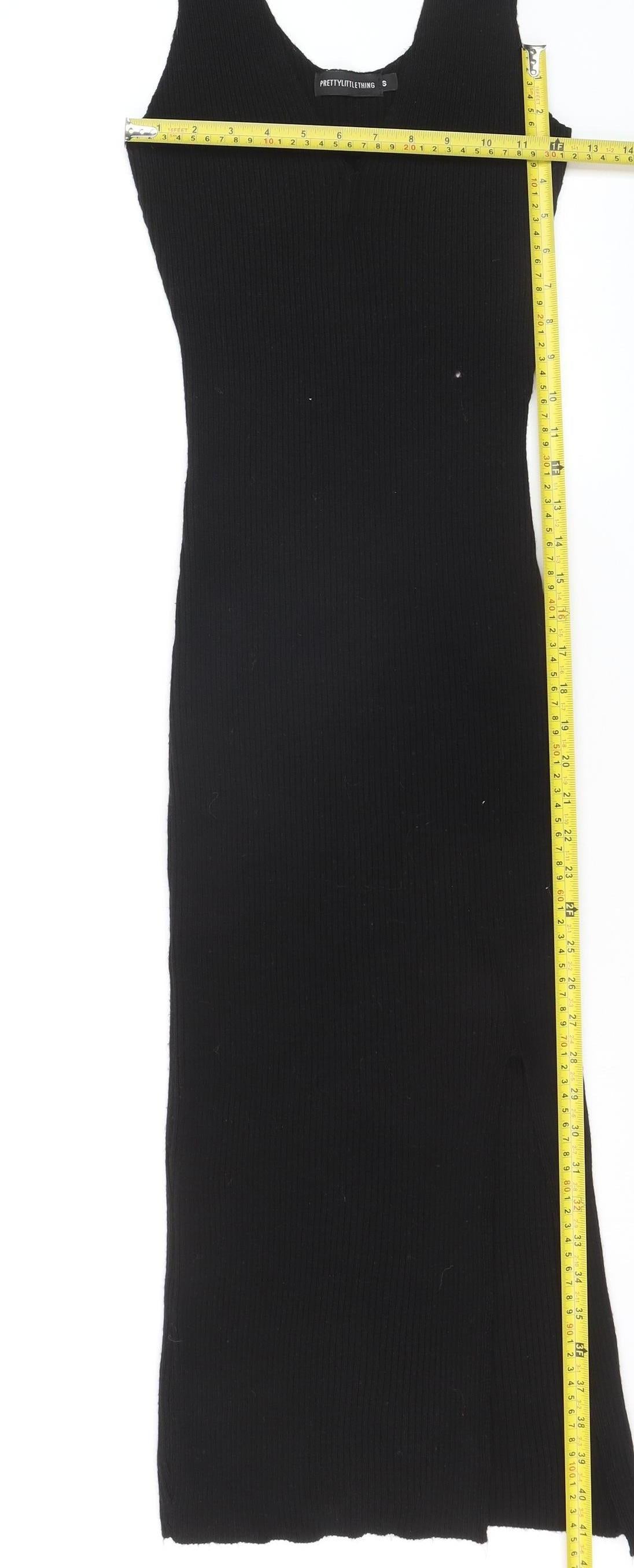 PrettyLittleThing Women Black S Bodycon Ribbed Knit Midi Dress