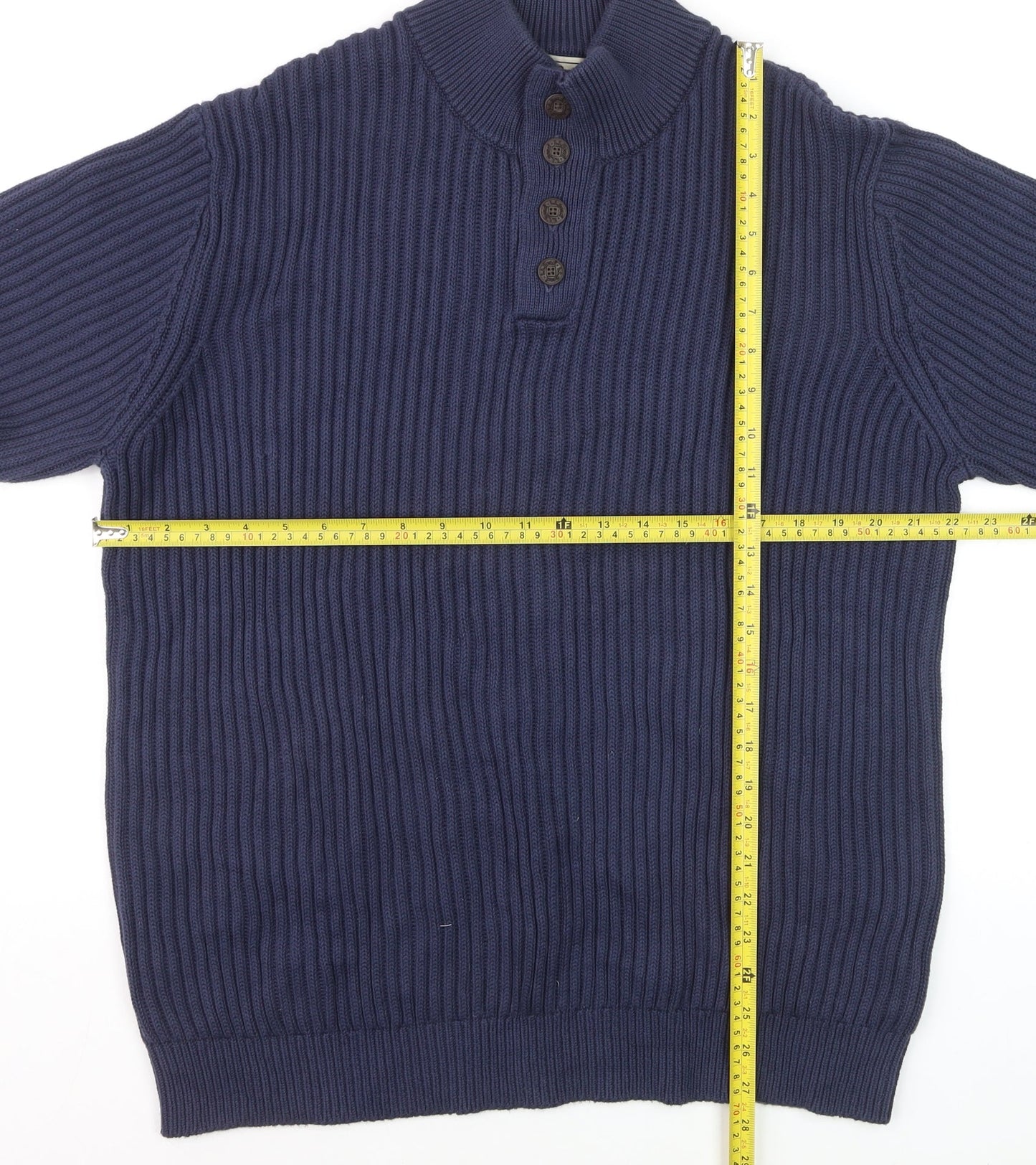 L.L. Bean Men's Blue Cotton Henley Jumper XL Long Sleeve Knit