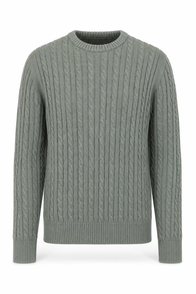 Mango Men's Green Cable-Knit Cotton Jumper Size M