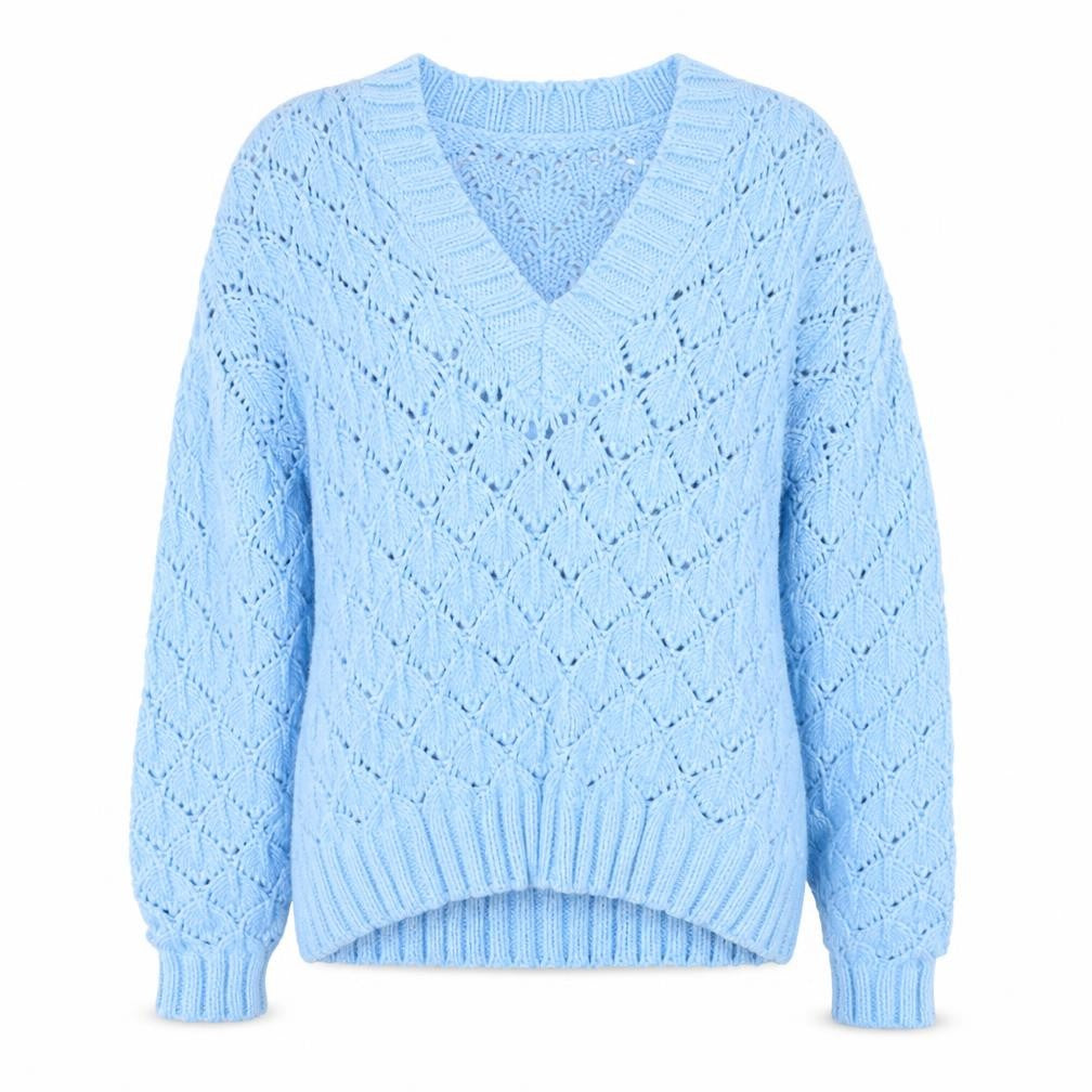 Zara Women Blue V-Neck Open-Knit Acrylic Jumper Size 8