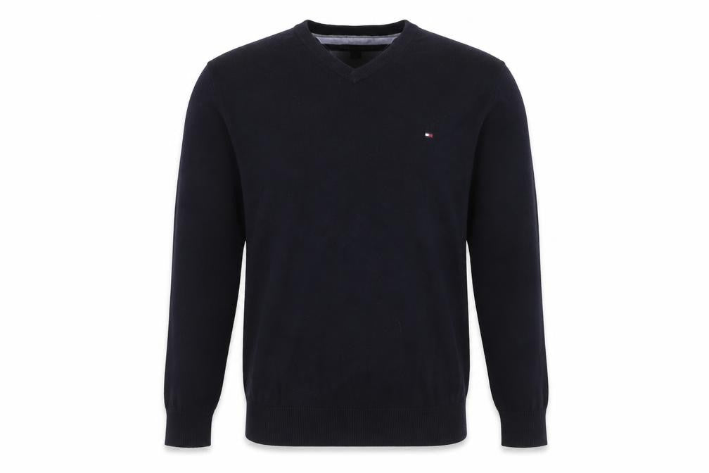 Tommy Hilfiger Men's Black V-Neck Cotton Pullover Jumper L